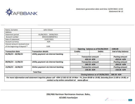 Download Azerbaijan Afbbank bank statement word